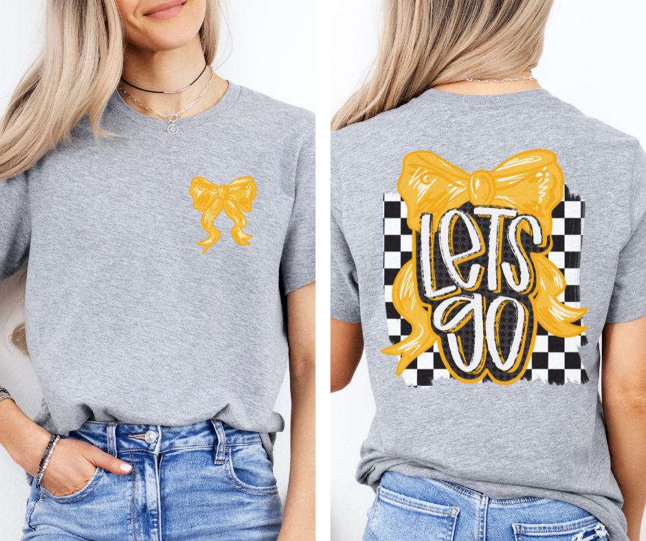 Let's Go Bow - Yellow Gold/Black (2-in-1 (front pocket/back design) - DTF