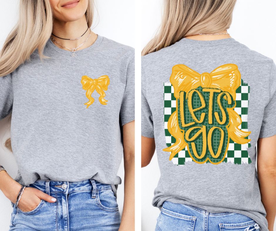 Let's Go Bow - Yellow Gold/Kelly Green (2-in-1 (front pocket/back design) - DTF