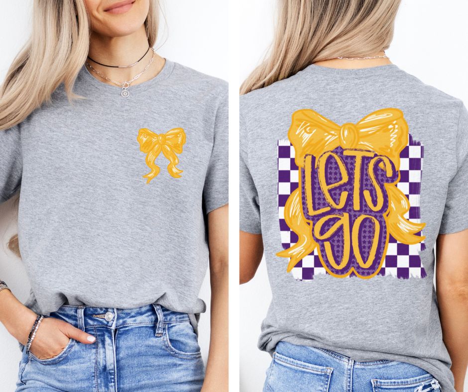 Let's Go Bow - Yellow Gold/Purple (2-in-1 (front pocket/back design) - DTF