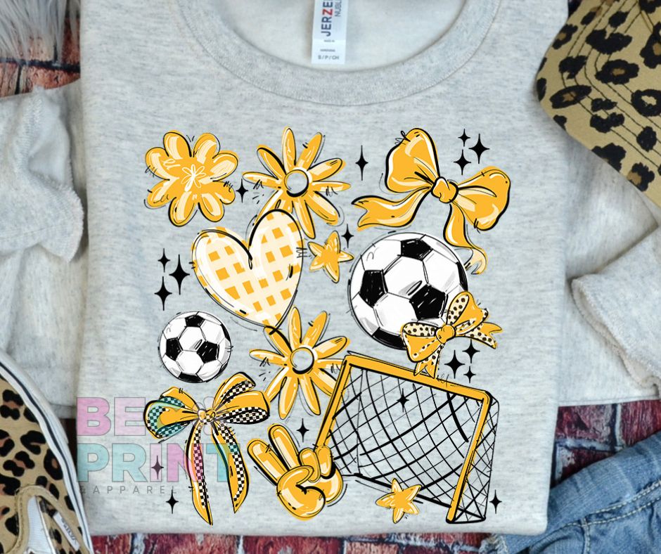 Play Ball Collage - Yellow Gold (Soccer) - DTF
