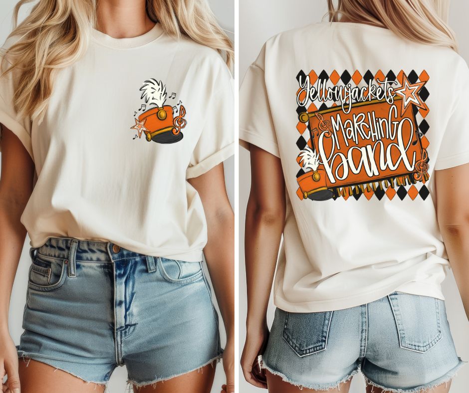 Yellowjackets - Orange (Marching Band Argyle Mascots 2-in-1 front/back) - DTF