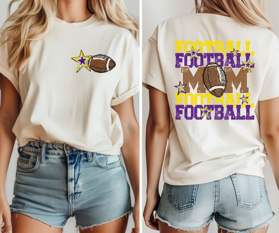 Football Mom - Yellow/Purple (2-in-1 front/back design) - DTF