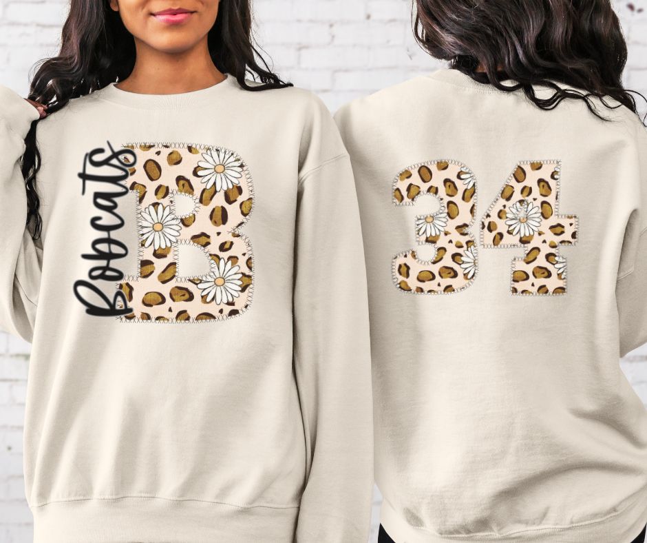 Bobcats Leopard and Daisy Mascot (letter and mascot name) - DTF