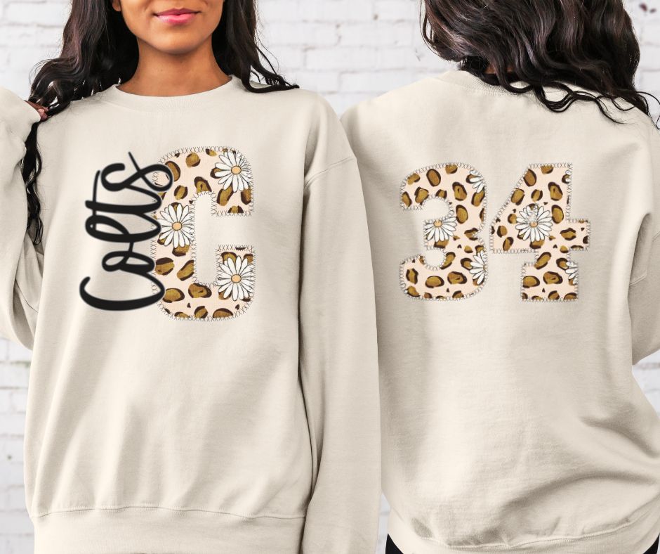 Colts Leopard and Daisy Mascot (letter and mascot name) - DTF