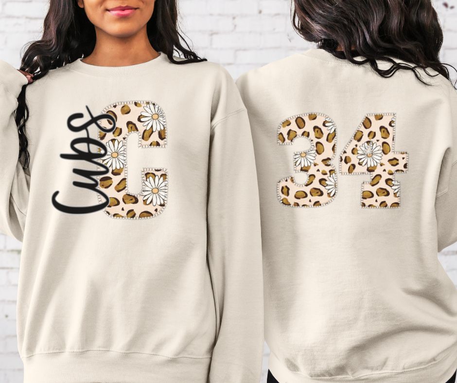 Cubs Leopard and Daisy Mascot (letter and mascot name) - DTF