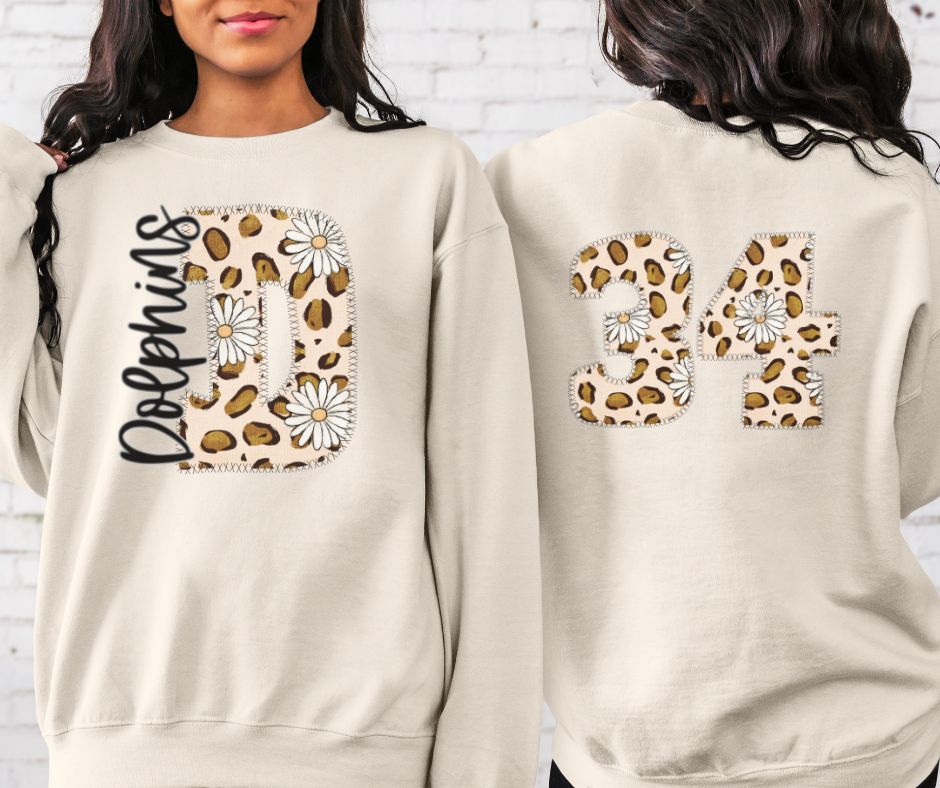 Dolphins Leopard and Daisy Mascot (letter and mascot name) - DTF