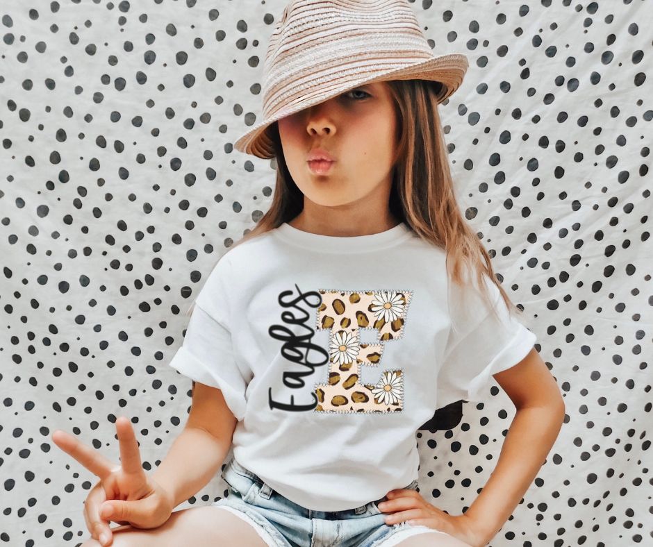 Eagles Leopard and Daisy Mascot (letter and mascot name) YOUTH - DTF