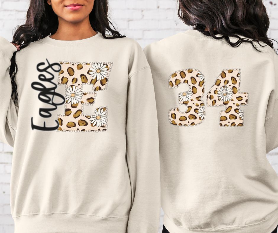 Eagles Leopard and Daisy Mascot (letter and mascot name) - DTF