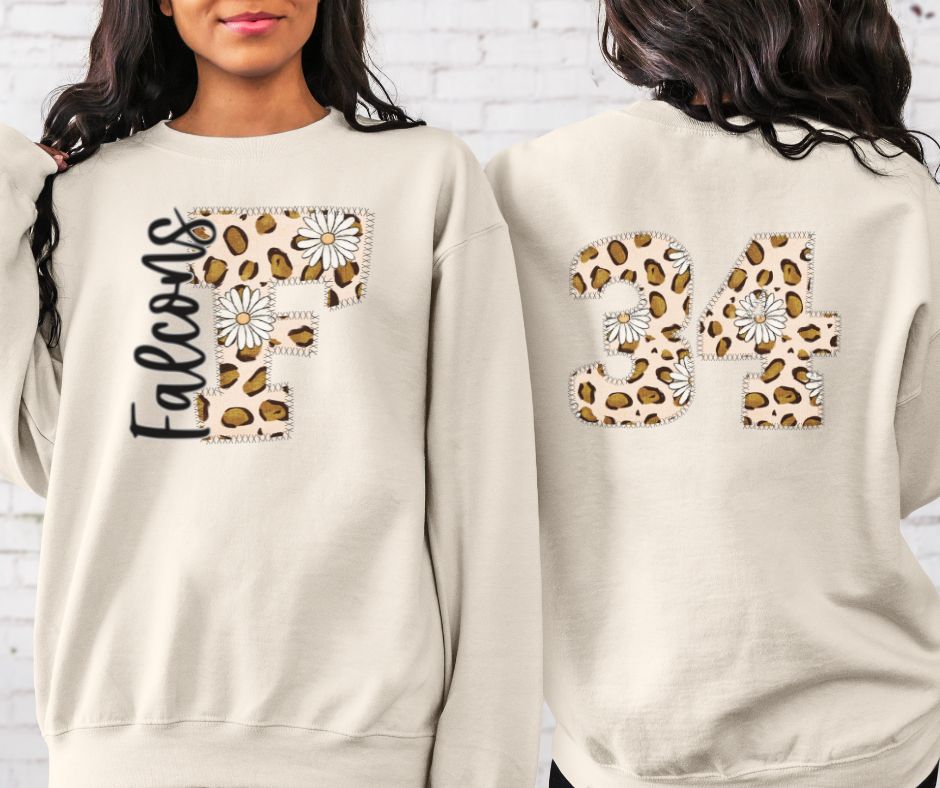Falcons Leopard and Daisy Mascot (letter and mascot name) - DTF