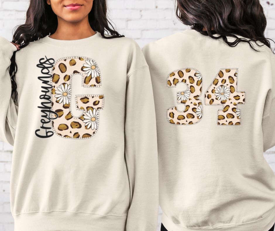 Greyhounds Leopard and Daisy Mascot (letter and mascot name) - DTF