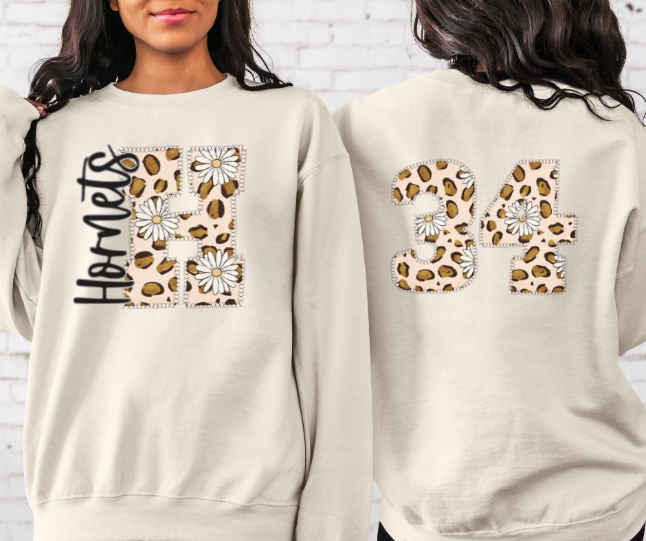 Hornets Leopard and Daisy Mascot (letter and mascot name) - DTF