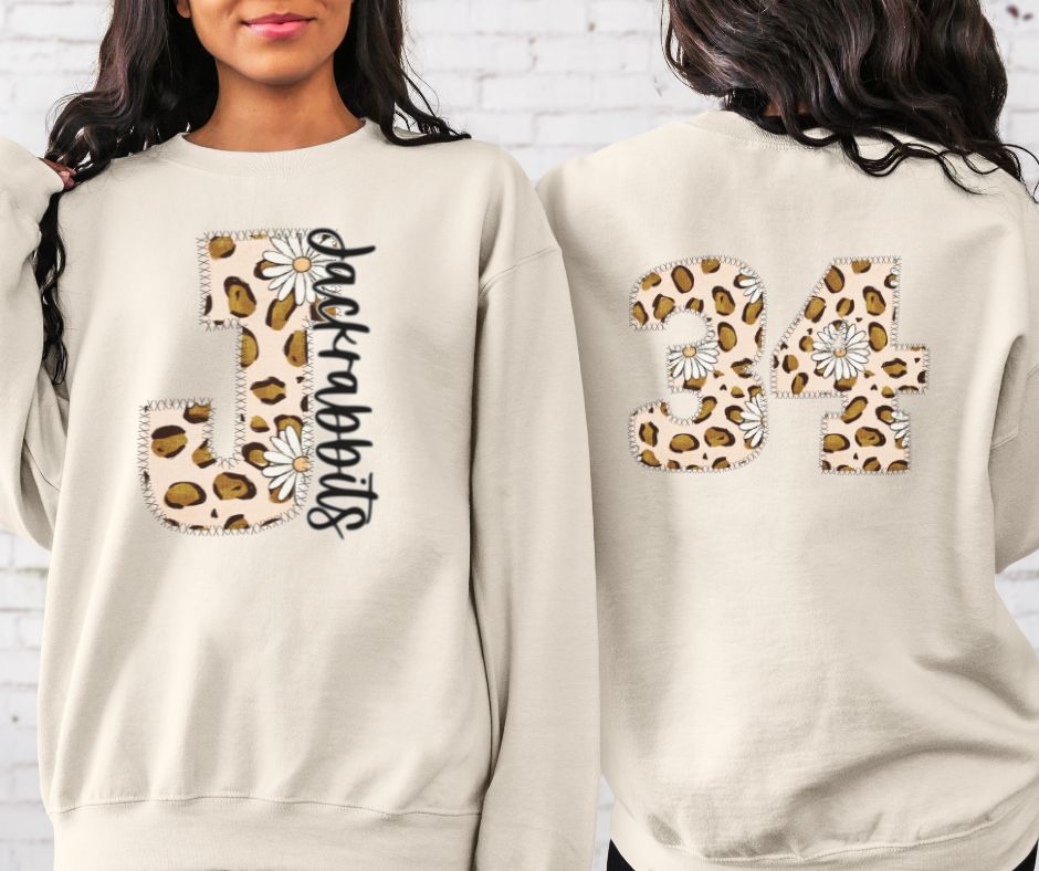 Jackrabbits Leopard and Daisy Mascot (letter and mascot name) - DTF