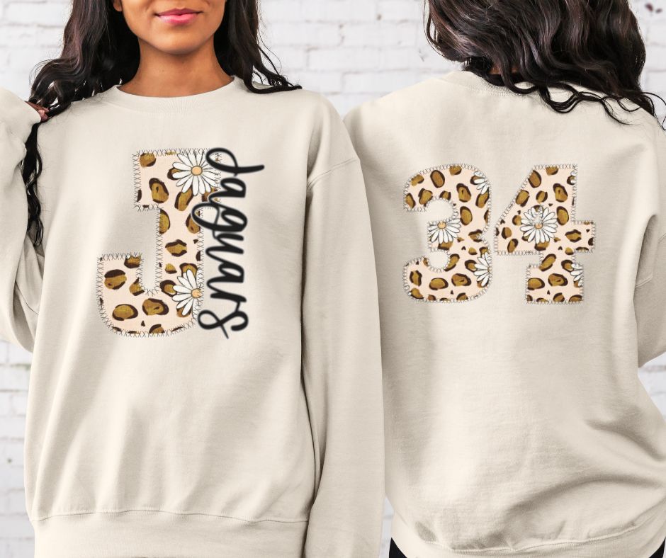 Jaguars Leopard and Daisy Mascot (letter and mascot name) - DTF