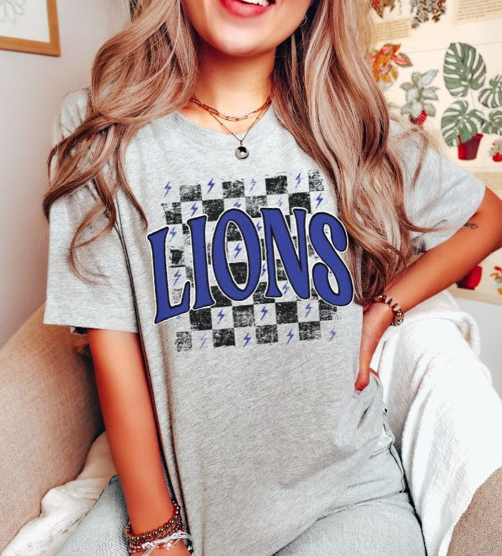 Lions checkerboard (royal blue/black) - DTF