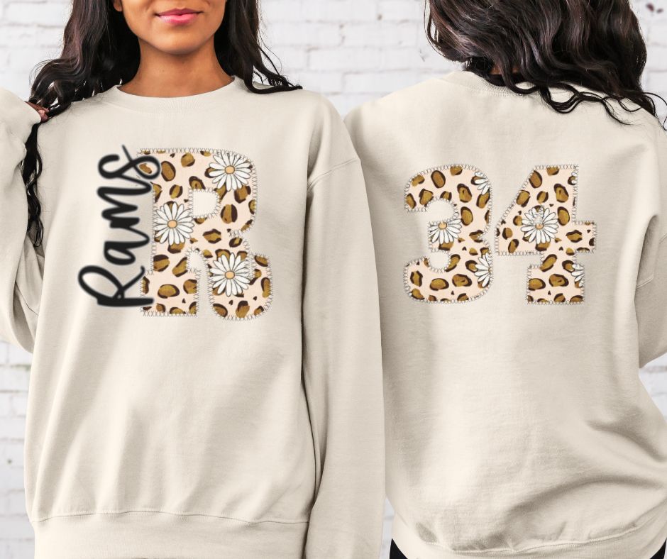 Rams Leopard and Daisy Mascot (letter and mascot name) - DTF