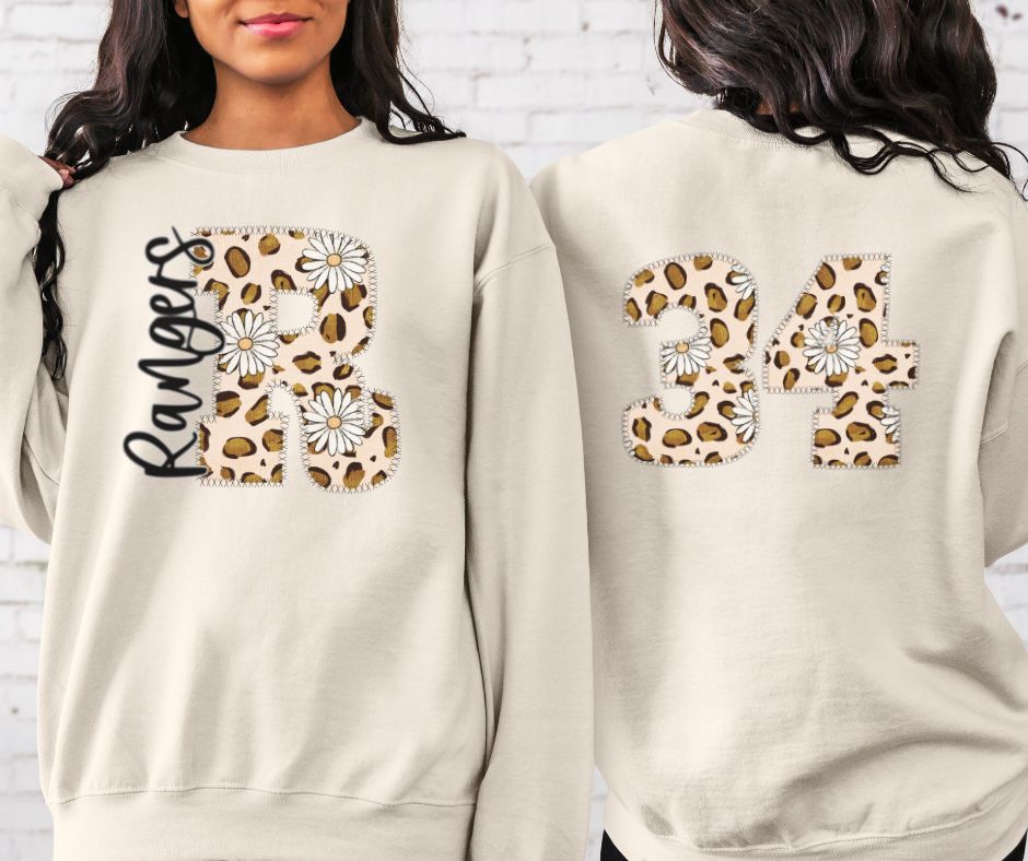 Rangers Leopard and Daisy Mascot (letter and mascot name) - DTF