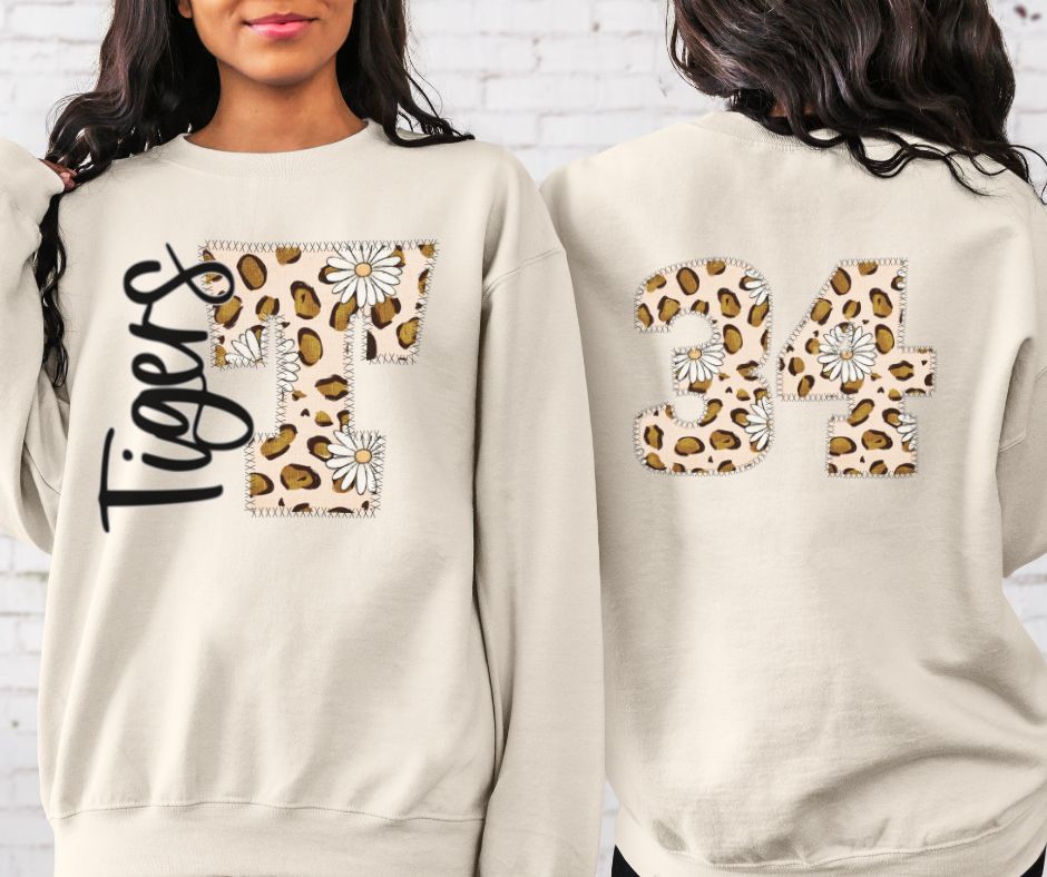 Tigers Leopard and Daisy Mascot (letter and mascot name) - DTF