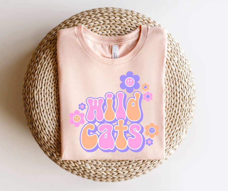 Retro Wildcats Mascot with flowers (YOUTH) - DTF