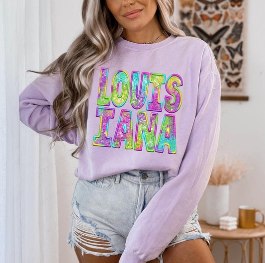 Louisiana (colorful Tie Dye faux sequin embroidered look) - DTF