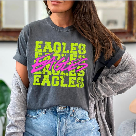 Eagles (bright yellow/pink stacked mascot) - DTF