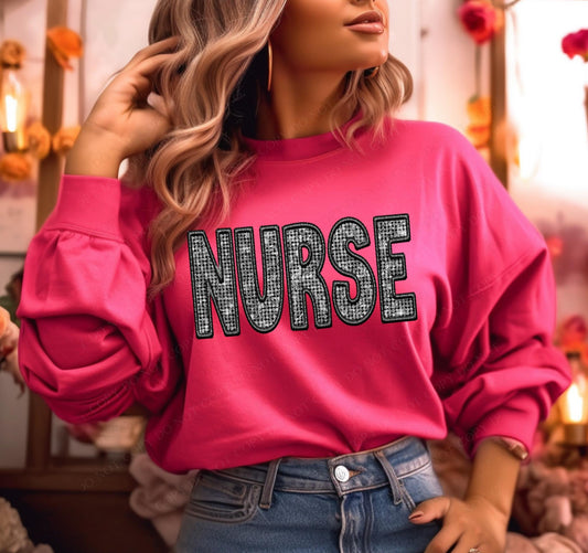 Nurse (faux diamond bling embroidered look) - DTF