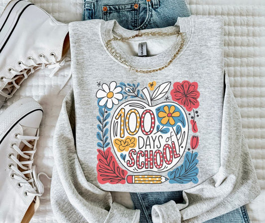 100 Days of School Floral Apple - DTF