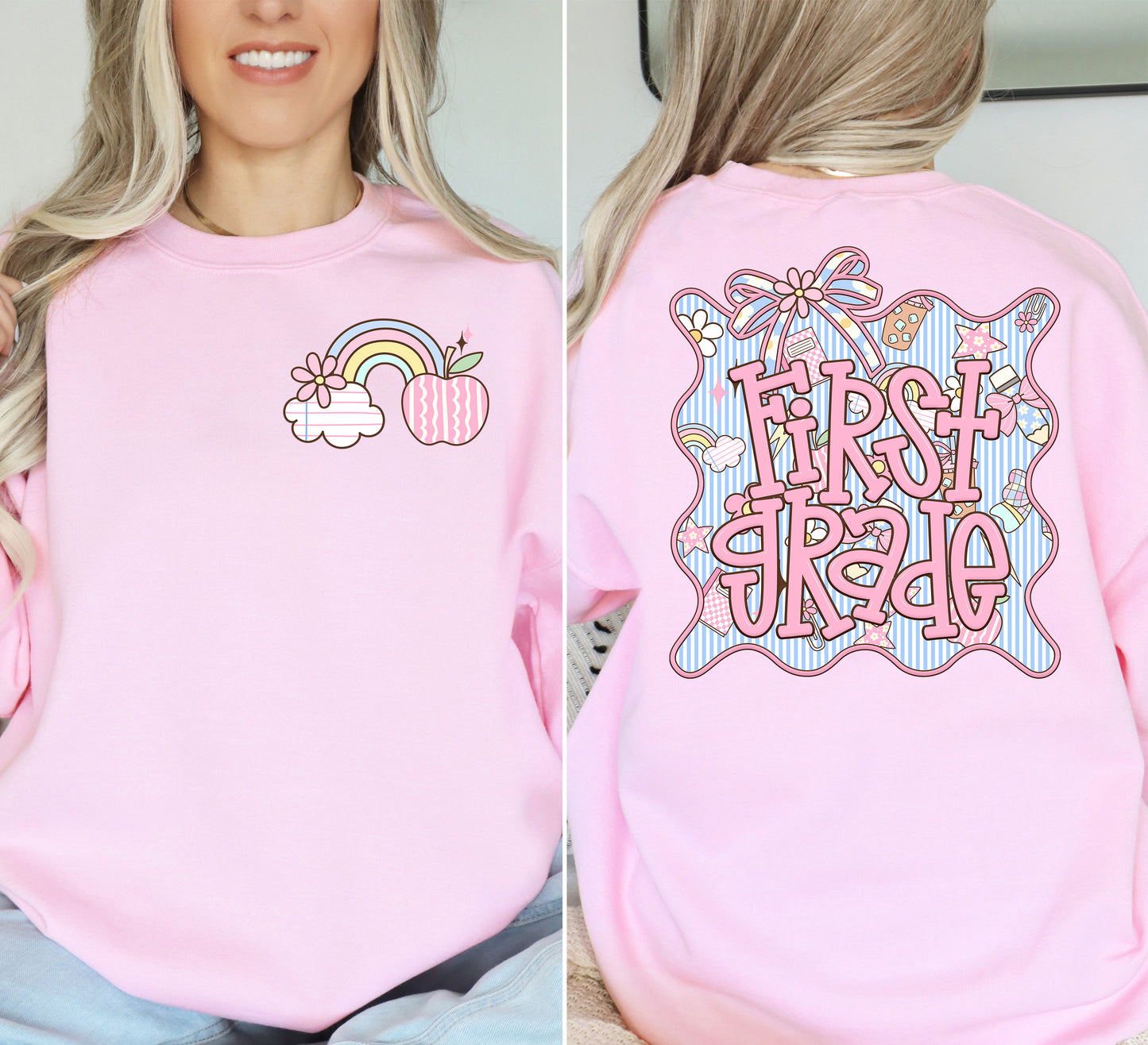 First Grade (Seersucker Grade Level/School Staff Frame) - DTF