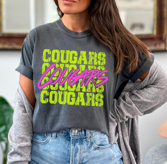 Cougars (bright yellow/pink stacked mascot) - DTF