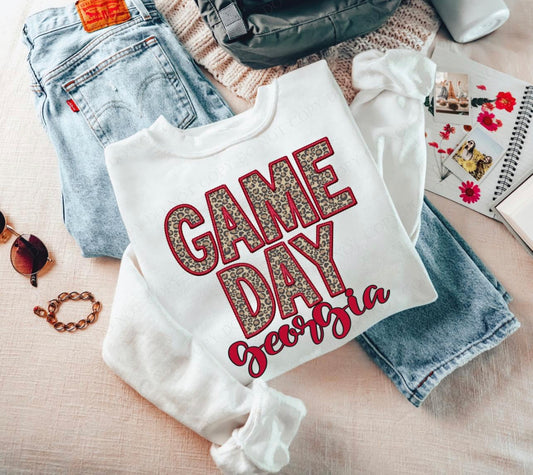Game Day Leopard (Embroidery look) - Georgia - DTF