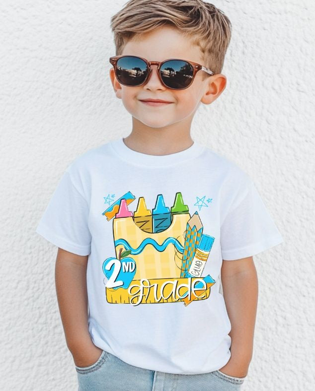 2nd Grade Blue (Back to School Pink and Blue Grade Level) - DTF