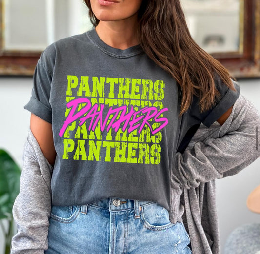 Panthers (bright yellow/pink stacked mascot) - DTF