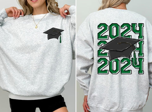 Senior/Graduation Class of 2024 - Kelly Green (2-in-1 (front pocket/back design) - DTF