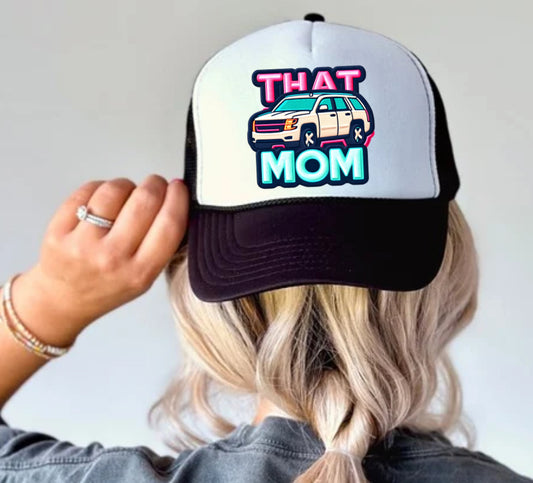 White SUV Mom (faux embroidered hat patch)  - DTF