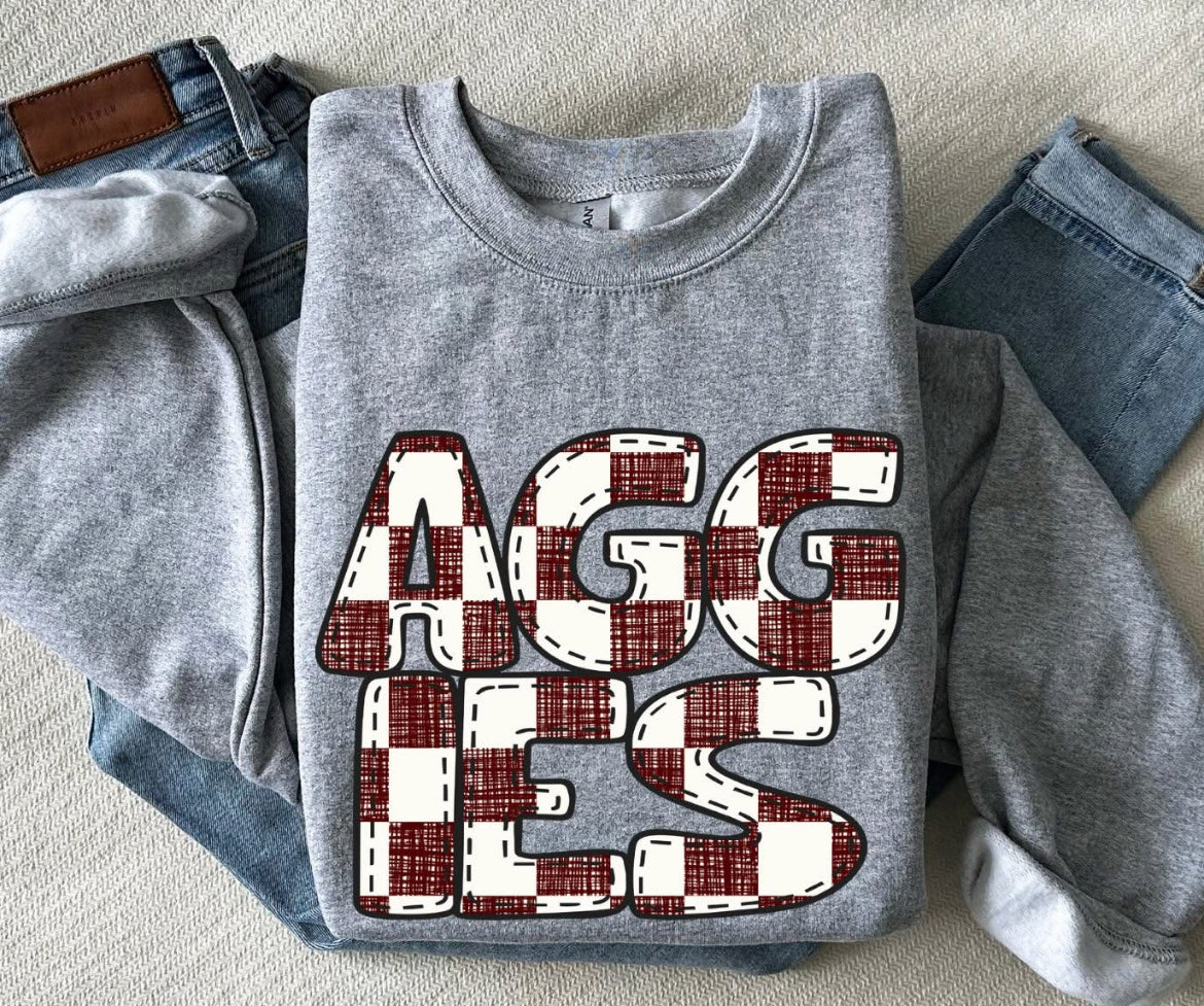 Aggies (Bubble Stitch Distressed Checker) - DTF