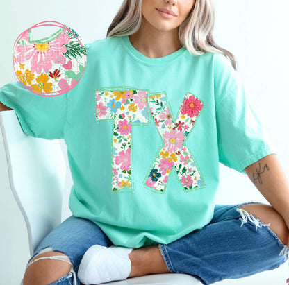 TX (Floral Doodle Distressed State) - DTF