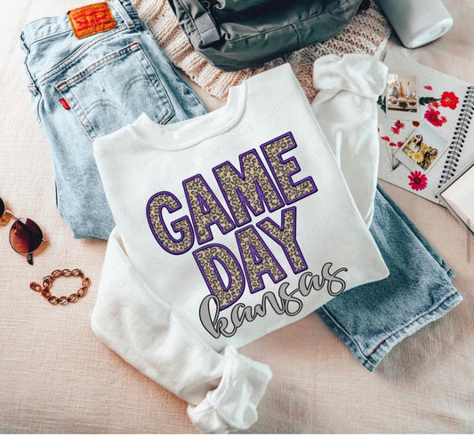 Game Day Leopard (Embroidery look) - Kansas  - DTF