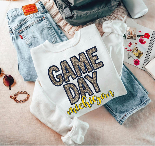 Game Day Leopard (Embroidery look) - Michigan - DTF