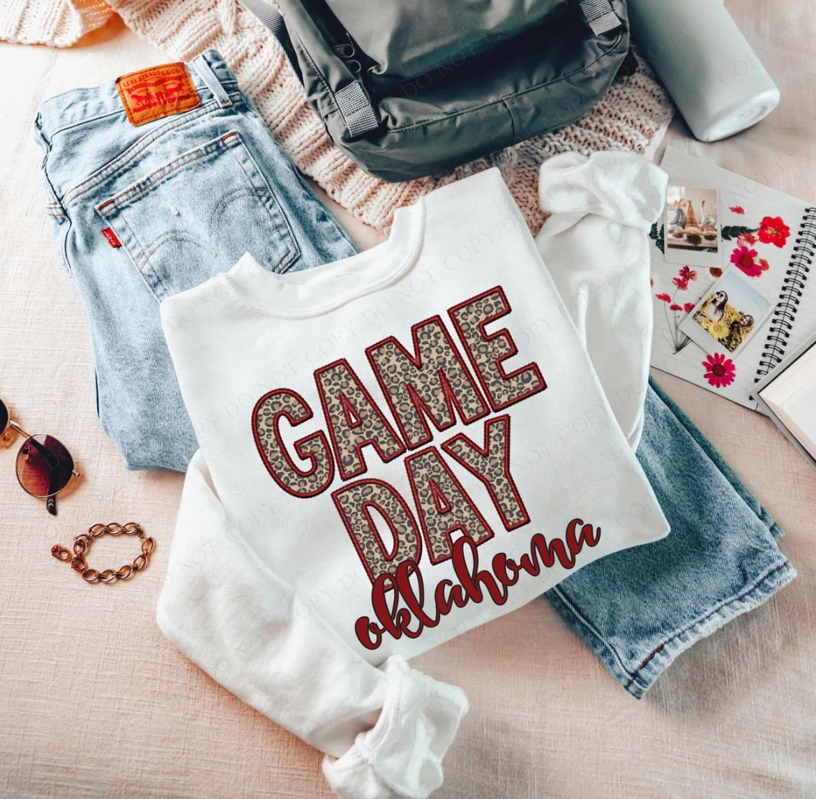 Game Day Leopard (Embroidery look) - Oklahoma (maroon) - DTF