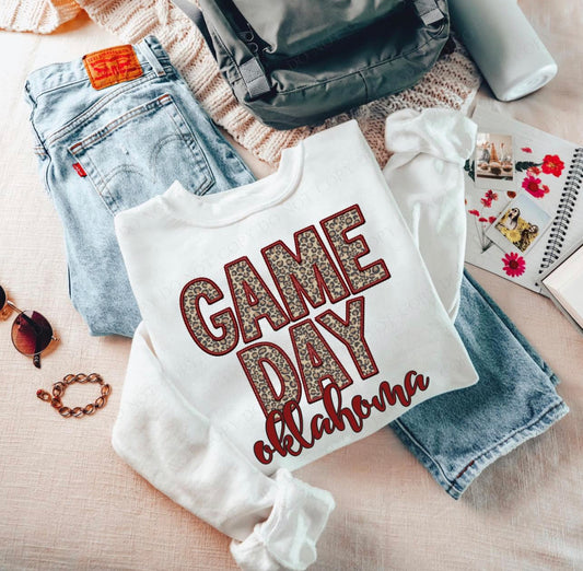 Game Day Leopard (Embroidery look) - Oklahoma (maroon) - DTF