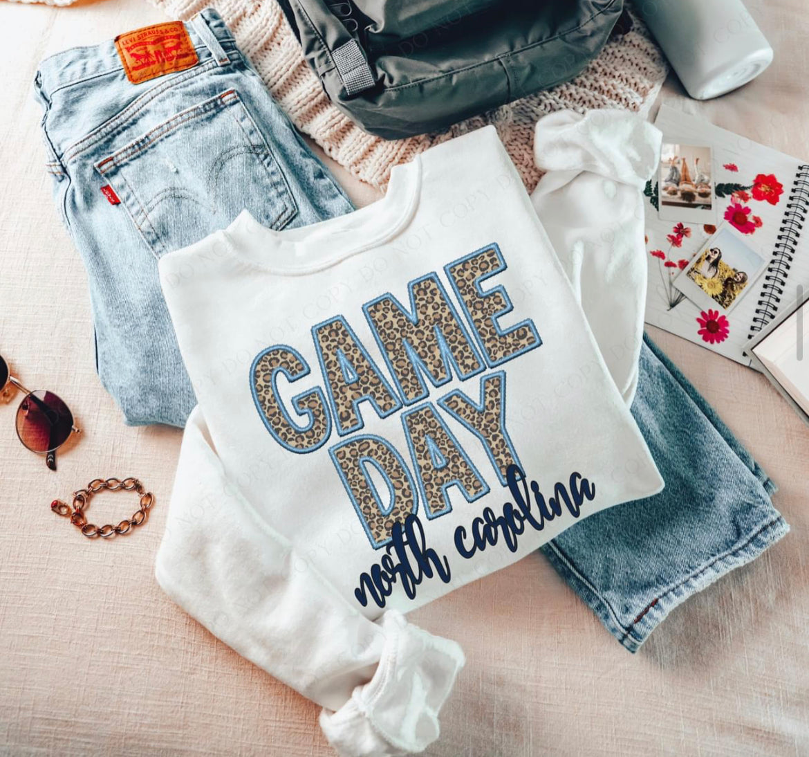 Game Day Leopard (Embroidery look) - North Carolina  - DTF
