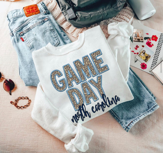 Game Day Leopard (Embroidery look) - North Carolina  - DTF
