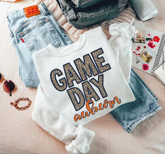 Game Day Leopard (Embroidery look) - Auburn - DTF