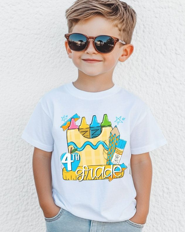 4th Grade Blue (Back to School Pink and Blue Grade Level) - DTF