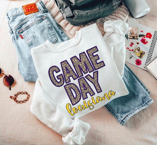 Game Day Leopard (Embroidery look) - Louisiana  - DTF