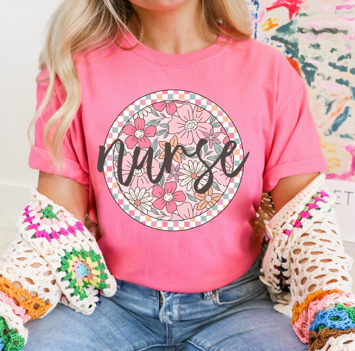 Nurse (checkered floral) - DTF