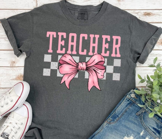 Teacher (Checkered Bow - coquette)  - DTF