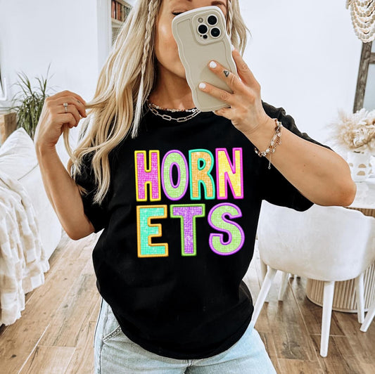 Hornets (faux neon embroidered diamond) - DTF