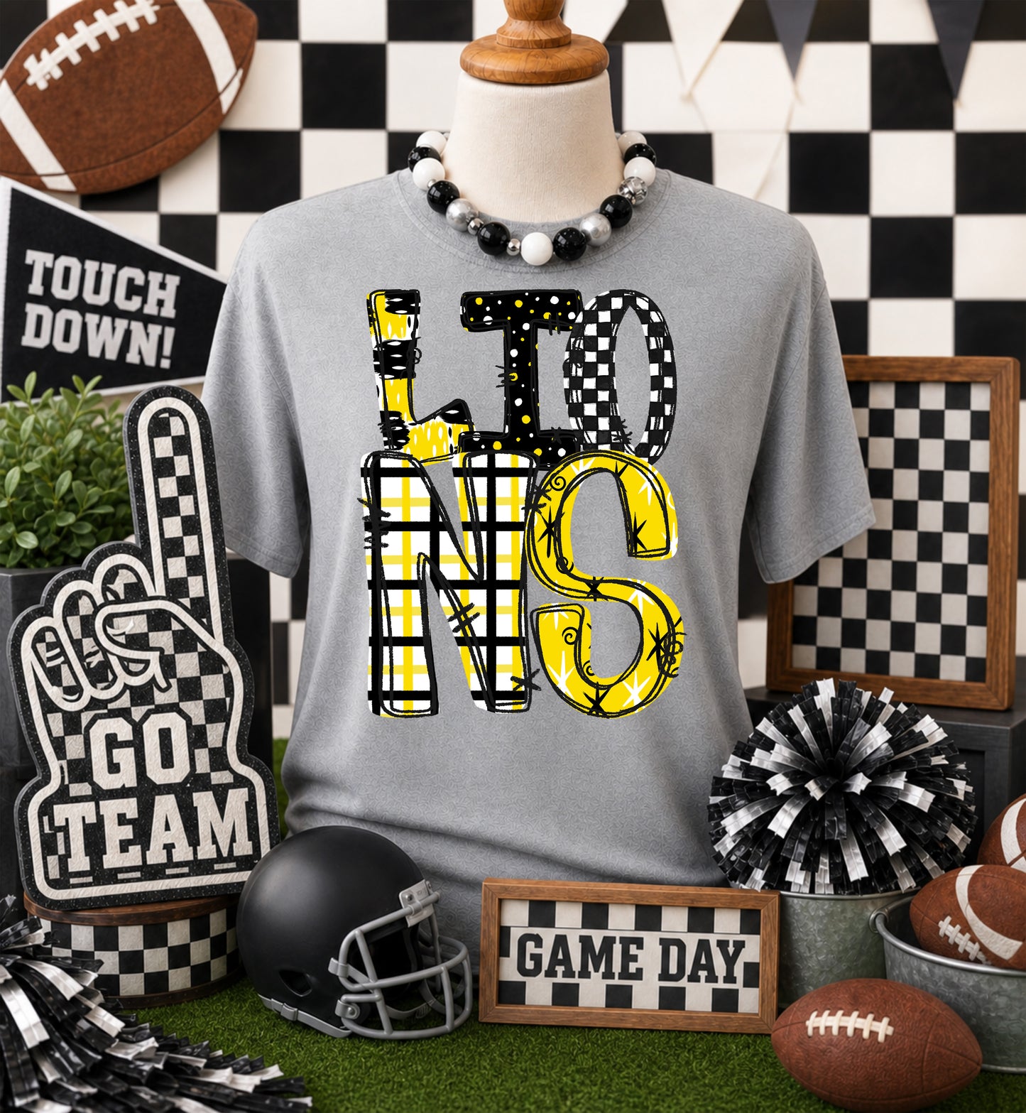 Lions - Yellow (Game Day Patterns Mascot) - DTF