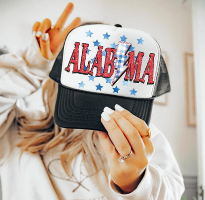 Alabama (Faux Glitter with Foil Stars and Gingham Bolt)  - DTF
