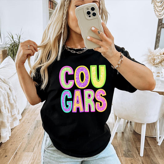 Cougars (faux neon embroidered diamond) - DTF
